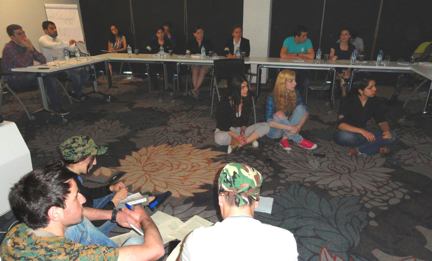 Participants and jury members of Georgian National IHL Competition during the simulation, Training Centre of Justice, Kvareli, Georgia, May 2014. © ICRC/Tbilisi Delegation