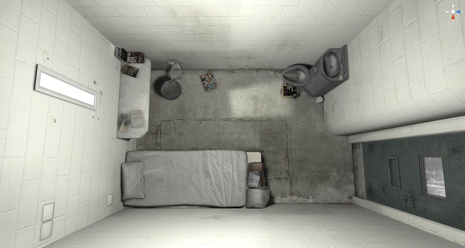 Solitary confinement cell. Photo by The Guardian (6x9: A Virtual Experience of Solitary Confinement)