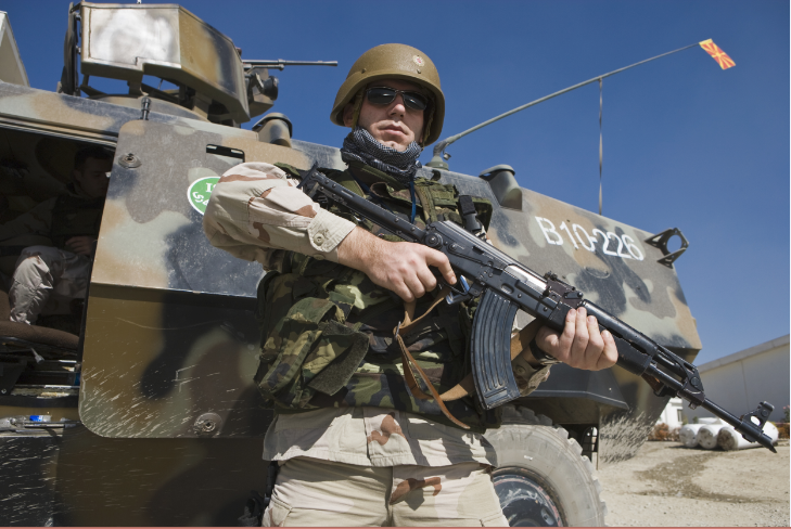 Kabul, Afghanistan. Military Training Centre, 2007. A member of the International Security Assistance Force contingent provided by the former Yugoslav Republic of Macedonia on patrol. Photo by M. Kokic/ICRC
