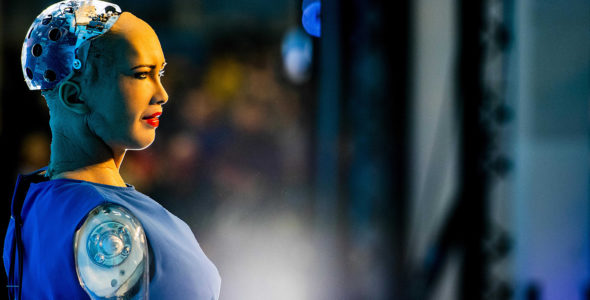 Humanity and machines: Sophia the Humanoid Robot presents at Techfestival Bright day 2018, Netherlands, Photo: EPA-EFE/ROBIN UTRECHT
