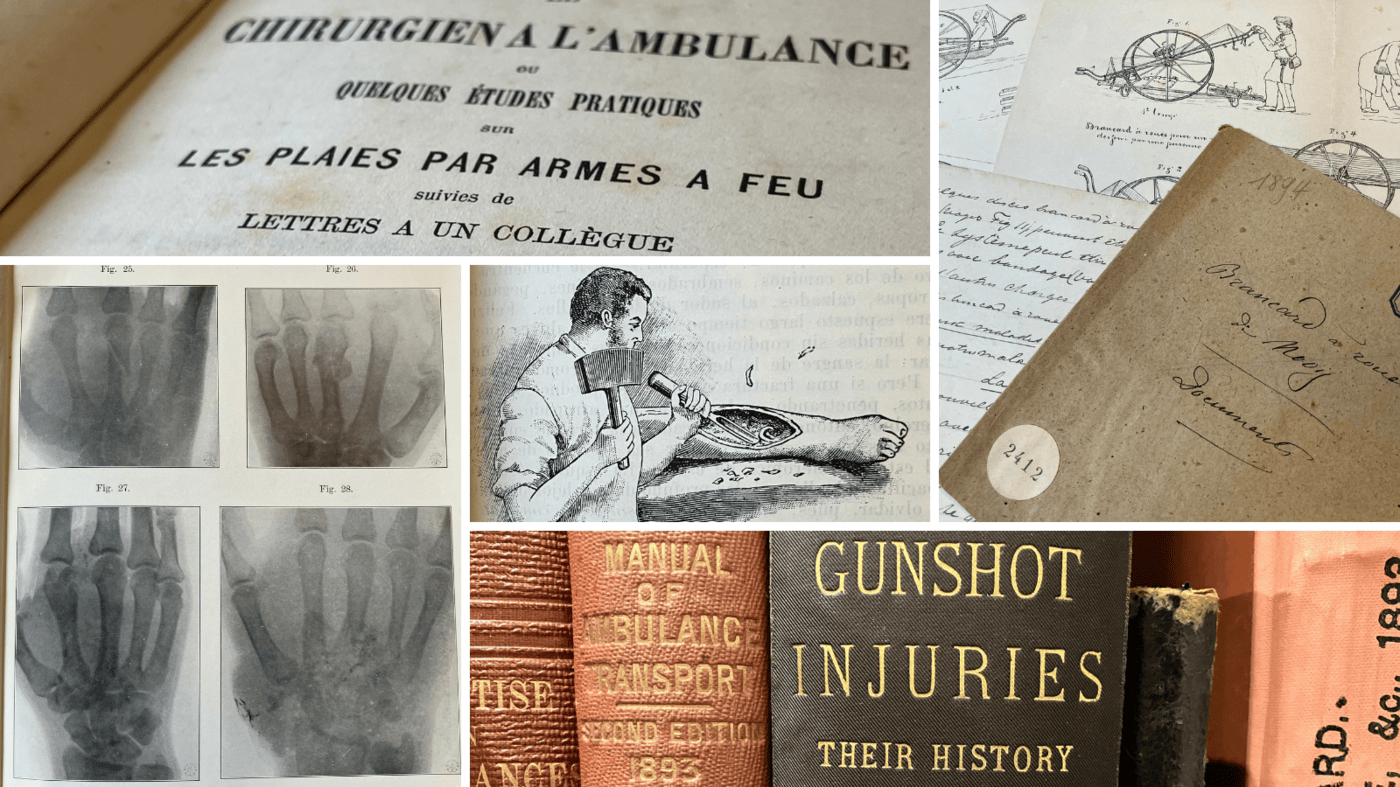 <h1>Books, Bandages & Breakthroughs<br> <small><small><i><sub>Weapon-Wounded Care in the ICRC Library’s Heritage Collection</i></small></small></sub></h1>