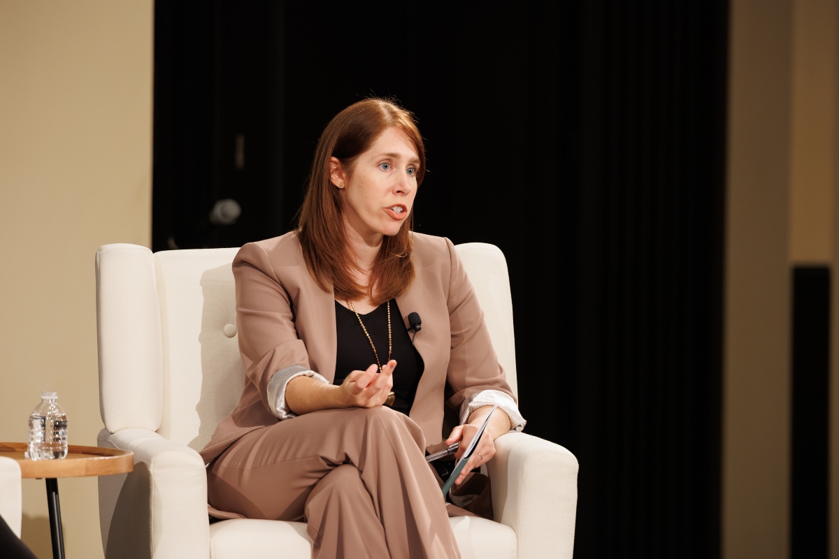 Dr. Rachel Wilkins Davis, head of the global surgery program at Baylor School of Medicine, speaking at the Baker Institute in Houston, TX on April 2026. (Michael Stravato/Rice University)