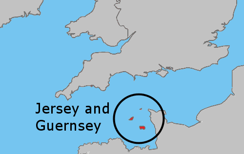 Carte de Jersey et Guernesey, au large de la Normandie (France)