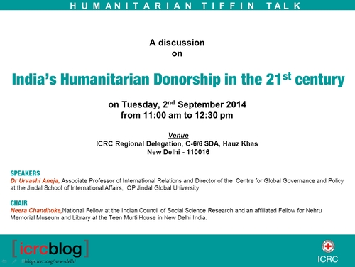 ICRC New Delhi to hold discussion on India’s Humanitarian Donorship in 21st Century