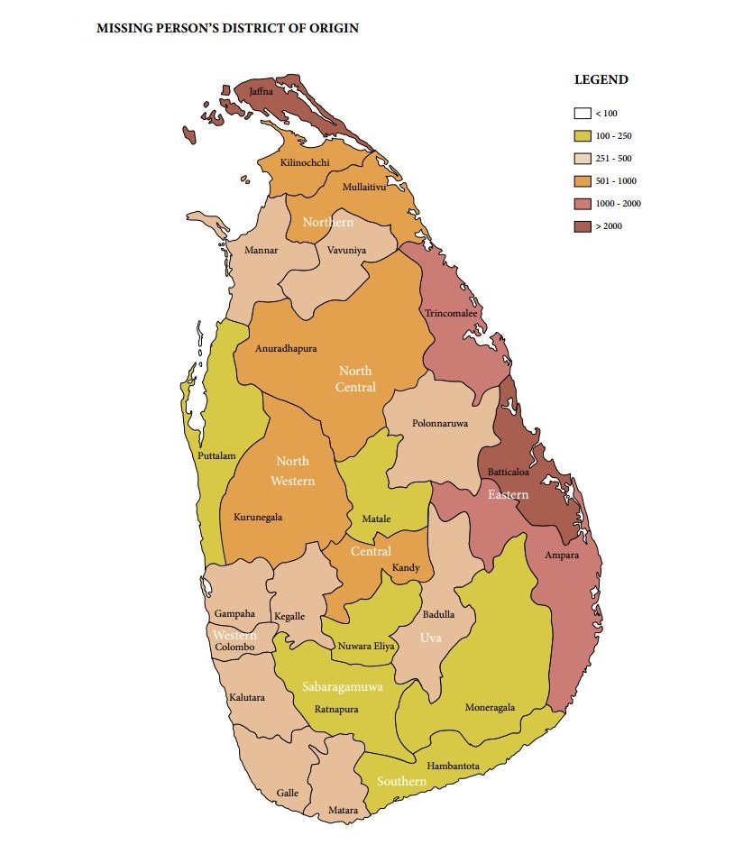 sri lanka - missing families report 2016 map