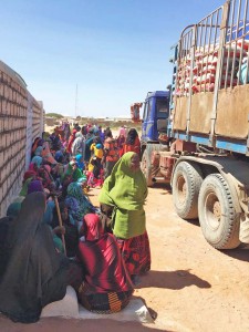 A truck loaded with goods arrives at one of the distrution points in the outskirts of Galkayo town